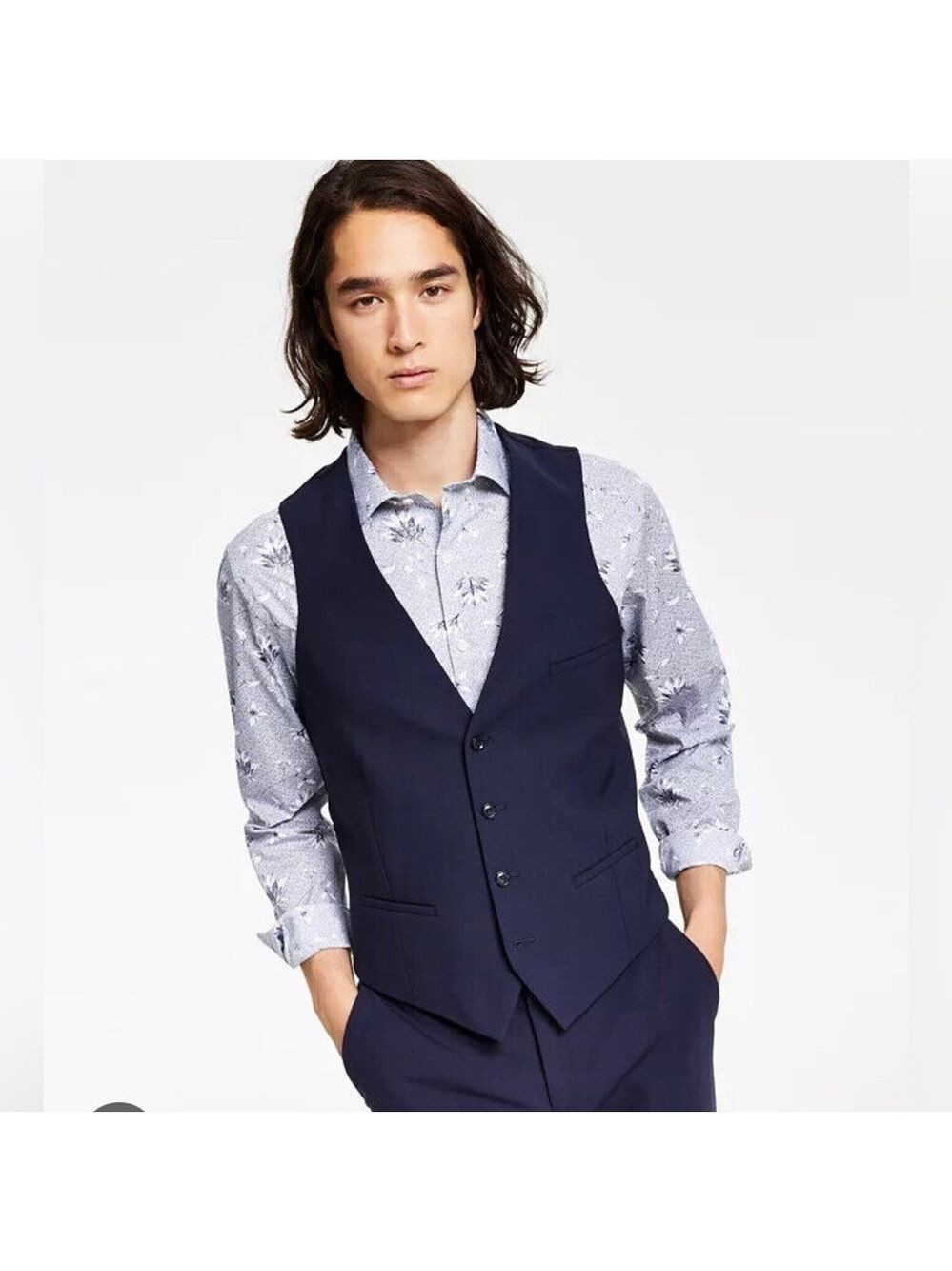 BAR III Men's Navy Slim Fit Solid Wool Suit Vest - NWT